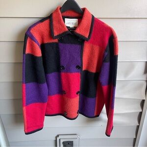 Lord & Taylor M Modernist Mondrian 100% Wool Colorblock 80s 90s Sweater Jacket
